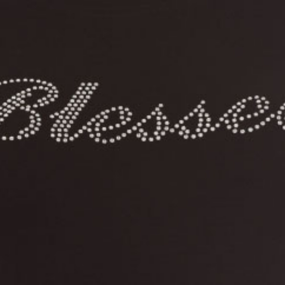 Blessed Tshirt Black Top Bling Rhinestone Slim Fit - Picture 2 of 2